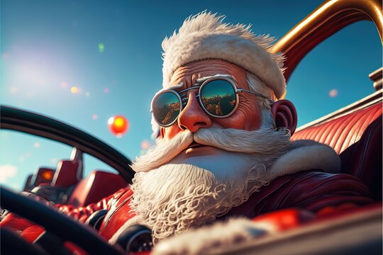 Santa Clause driving a car