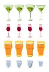 Martini liquor beer vodka shot glass on white background. Cartoon sketch graphic design. Doodle style. Colored hand drawn image. Party drink concept for restaurant, cafe, party. Freehand drawing style