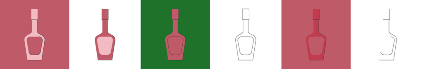 Bottle of liquor, great design for any purposes. Flat style. Party drink concept. Color icon bottle. Simple image shape with a thin line of shadow. Four types of object on different backdrop