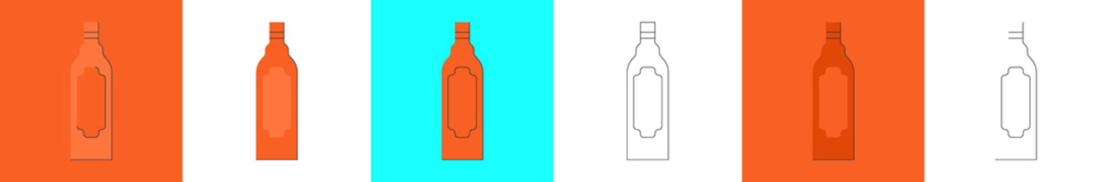 Bottle of brandy, great design for any purposes. Flat style. Party drink concept. Color icon bottle. Simple image shape with a thin line of shadow. Four types of object on different backdrop