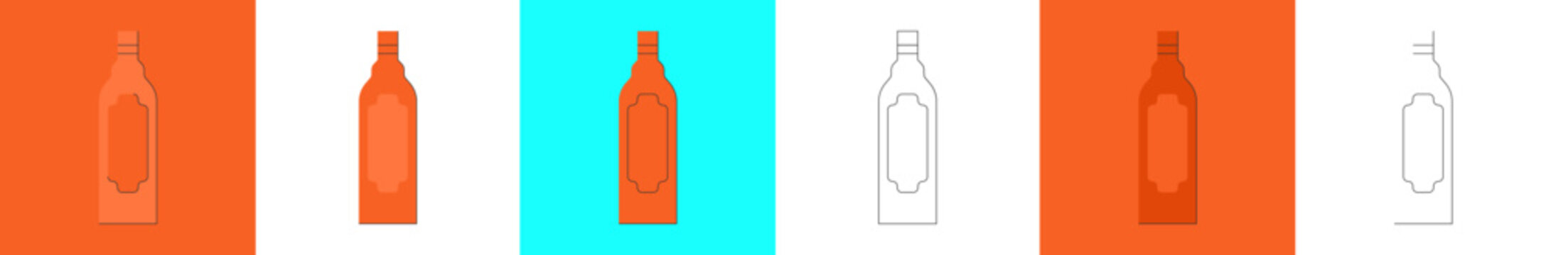 Bottle of brandy, great design for any purposes. Flat style. Party drink concept. Color icon bottle. Simple image shape with a thin line of shadow. Four types of object on different backdrop