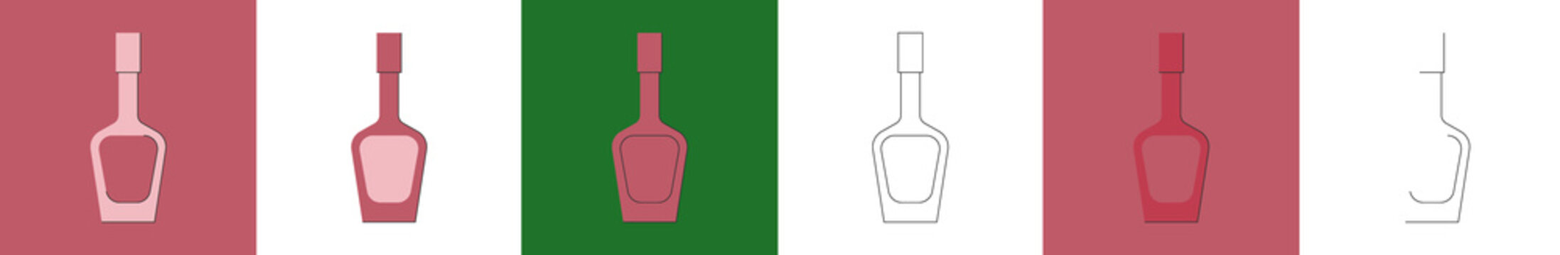 Bottle of liquor, great design for any purposes. Flat style. Party drink concept. Color icon bottle. Simple image shape with a thin line of shadow. Four types of object on different backdrop