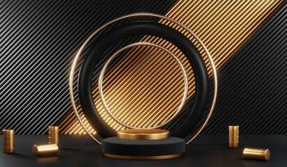 3D rendering of blank product background for cream cosmetics Modern black podium background