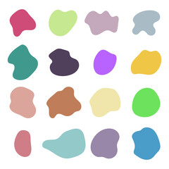 Random organic shapes, abstract drops, blotch, inkblot. Vector set of liquid, fluid smooth form. Pebble and stone silhouettes. Collection of specks or spot of various irregular shapes.