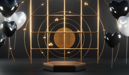 3D rendering of blank product background for cream cosmetics Modern black podium background