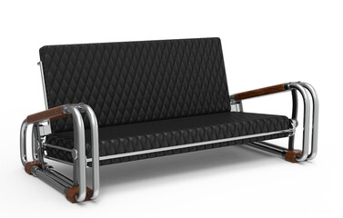 Office sofa. Leather on a metal frame. Transparent background. 3D rendering.