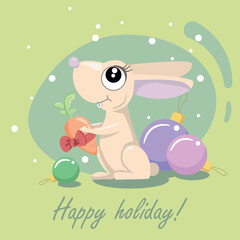 Cute rabbit with new year present