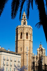 Fototapeta na wymiar Gothic-style bell tower of the Valencia Cathedral called El Miguelete 