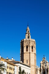 Fototapeta na wymiar Gothic-style bell tower of the Valencia Cathedral called El Miguelete 