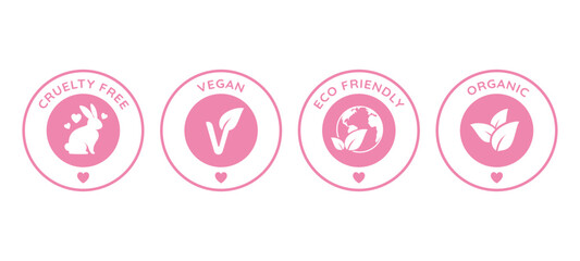 Cosmetic icons set, Cruelty free, Vegan, Eco friendly, Organic icons