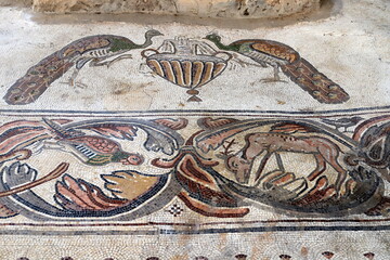 Mosaic on the ruins of an ancient fortress in Israel.