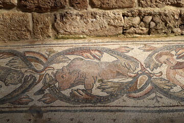 Mosaic on the ruins of an ancient fortress in Israel.