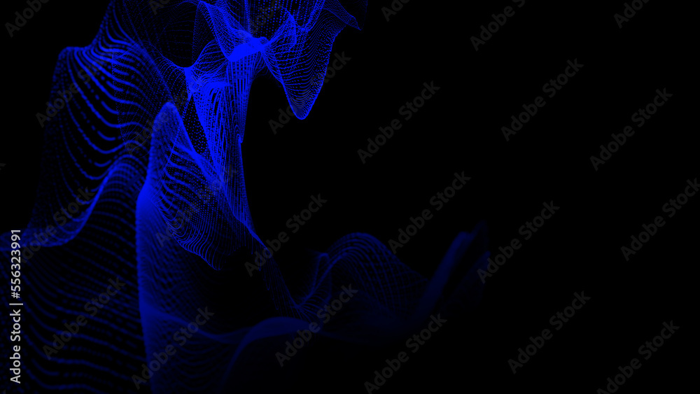 Poster Wave of dots and weave lines. Abstract background. Network connection structure. 3d rendering.