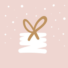 Simple hand drawn gift box for stickers, logo, cards, posters, wrapping, patterns. Cozy winter. Christmas elements and New Year elements brush style. Vector illustration.