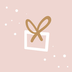 Simple freehand gift box for stickers, logo, cards, posters, wrapping, patterns. Cozy winter. Christmas elements, New Year elements. Vector illustration.