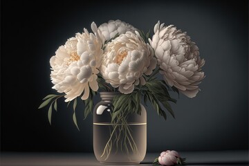 a vase filled with white flowers on top of a table next to a flower pot with a flower in it. Generative AI © Anna