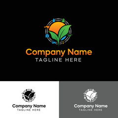 Farm logo with sun and two green loafs