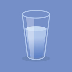 A glass in a stroke with water on a blue background