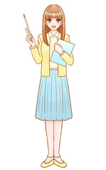 指導するかわいい女性教師の全身イラスト素材