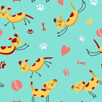  Pattern with drawn dogs. Drawings . Doodle illustration. Seamless vector pattern. Background for textiles, packaging.	
