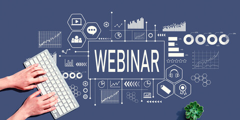 Webinar theme with person using a computer keyboard