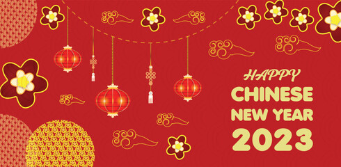 Happy Chinese New Year 2023 with Decorations of Chinese festival, Chinese Greeting Card vector