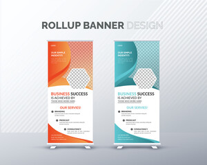 Business roll-up banner Design template.  Creative idea and new model Design display banner for your Corporate business, company, and restaurant.