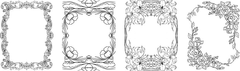 Decorative frames. Retro ornamental frame, vintage rectangle ornaments and ornate border. Decorative wedding frames, antique museum picture borders or deco devider. Isolated icons vector set