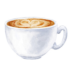 Cappuccino, cup of coffee on transparent background. Food illustration.