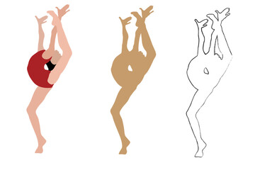 The gymnast jumps on one leg.