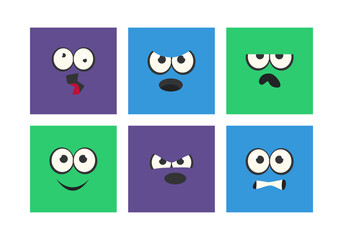 Cartoon Square Face with Emotion Expression Vector Set