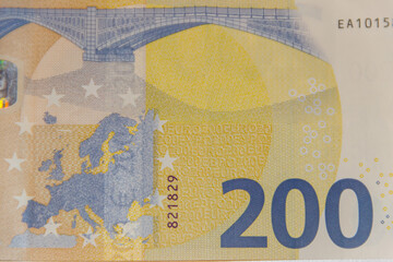 Macro shot of two hundred euro banknote