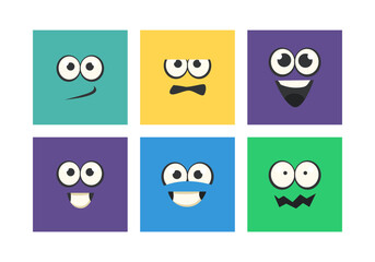 Cartoon Square Face with Emotion Expression Vector Set