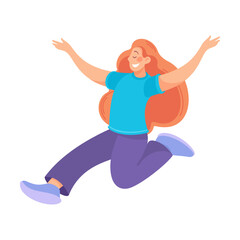 Fototapeta na wymiar Happy Woman with Raised Hands Engaged in Active Motion Vector Illustration