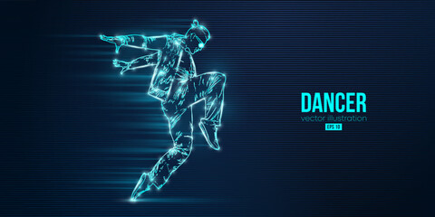 Abstract silhouette of a young hip-hop dancer, breake dancing man isolated on blue background. Vector illustration