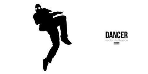 Abstract silhouette of a young hip-hop dancer, breake dancing man isolated on white background. Vector illustration