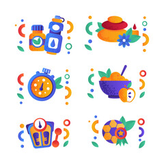 Healthy Fitness Lifestyle with Diet and Active Workout Icons Vector Set