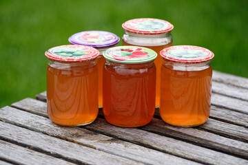 Fresh homemade apple jjuice in glass jars