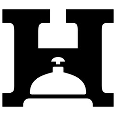 Logo hotel. Icono aislado con letra inicial H con silueta de campana de servicio en la recepción del hotel