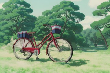 vintage bicycle in the garden - Generative AI