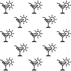 Logo beach bar. Patrón repetitivo con cocktail con copa con sol lineal