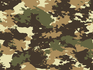 Full seamless military camouflage brown texture skin pattern vector for textile. Usable for Jacket Pants Shirt and Shorts. Army camo design for fabric print. - obrazy, fototapety, plakaty