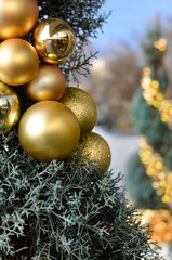 Christmas tree decorated with New Year's toys