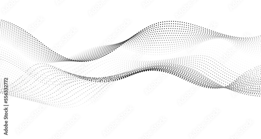 Leinwandbilder Flowing dots particles wave pattern halftone gradient curve shape isolated on transparent background. Vector in concept of technology, science, music, modern flowing geometric backdrop.