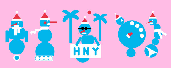 New Year's Suprematist snowmen from simple shapes in vector