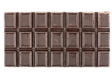 Top view of whole bar of chocolate isolated on white background.