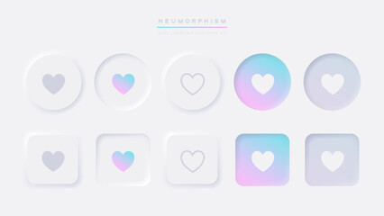 Like button in neumorphism style. Love icon for white ui ux design elements or heart shape in neumorphic circle