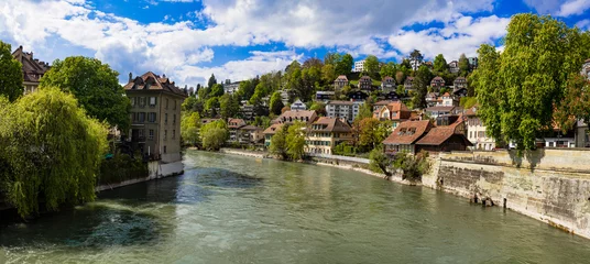 Fotobehang Romantic streets and canals of Bern capital city of Switzerland. Swiss travel and landmarks © Freesurf
