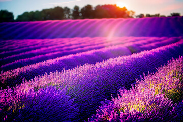 Fototapeta na wymiar Blooming beautiful lavender field Generative AI