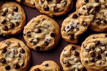 Illustration of chocolate chip cookies, generative ai